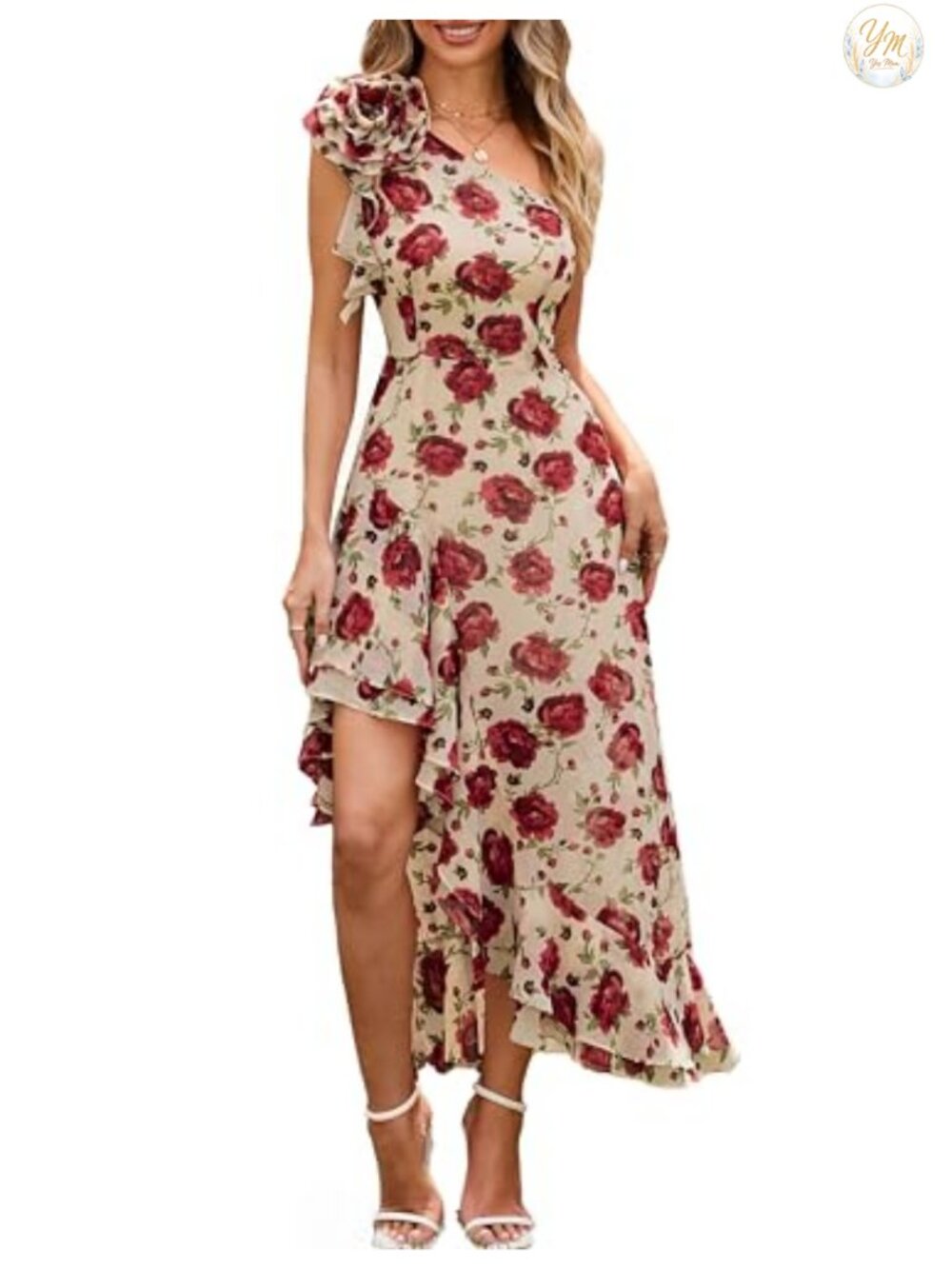 One Shoulder Floral Maxi Summer Dress A-Line Ruffle Formal Wedding Guest